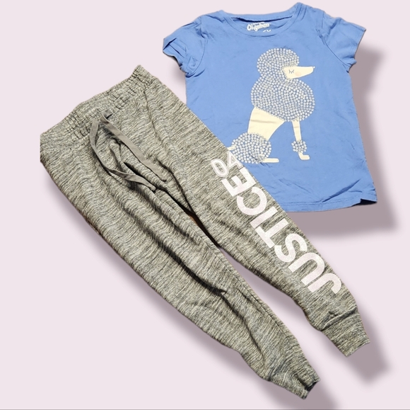 Justice Other - Justice Gray Sweat Pants (6) with Osh Kosh Poodle T-Shirt (6X)
